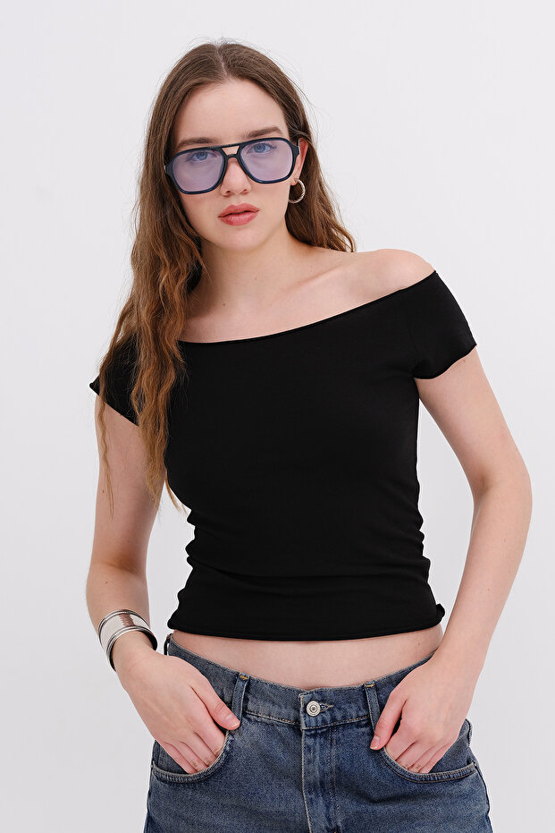 Kayık Yaka Basic T-shirt P1792 - 1
