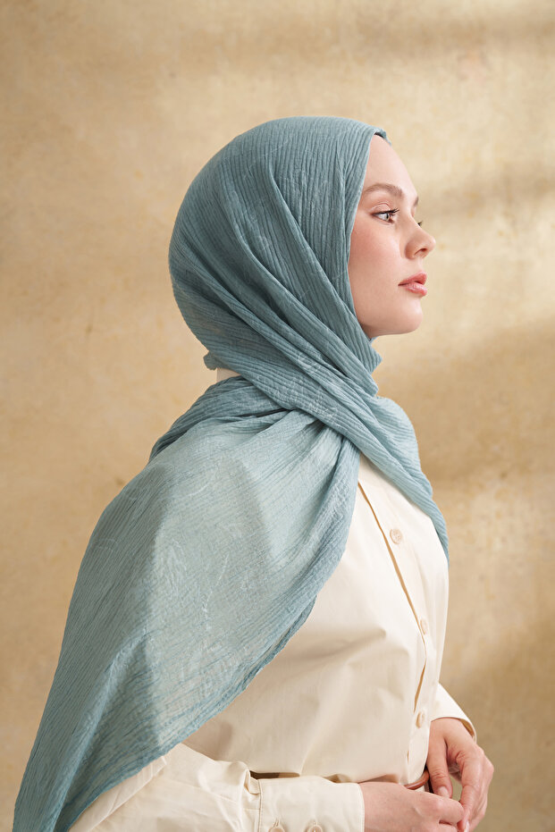 شال بنمط أوراق الموسلين - أخضر فاتح - 3