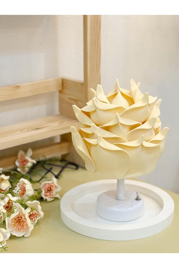 Set of 2 Butter Yellow-Eva Rose Wireless Table Lamp - Bottom White & White Round Tray Set
