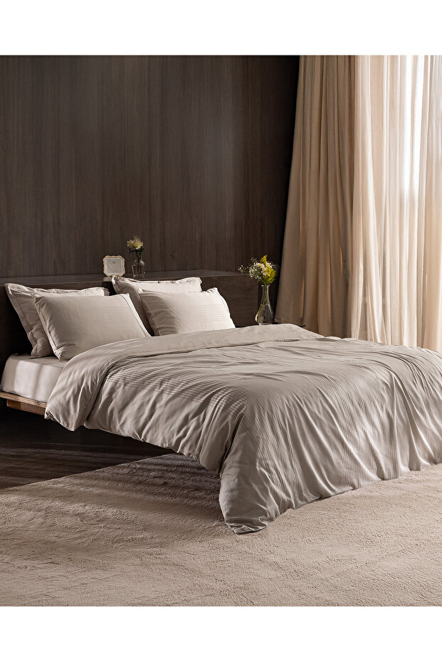 Reverie King Size Pamuklu Bambu Armürlü Nevresim Takımı - Taş - 1