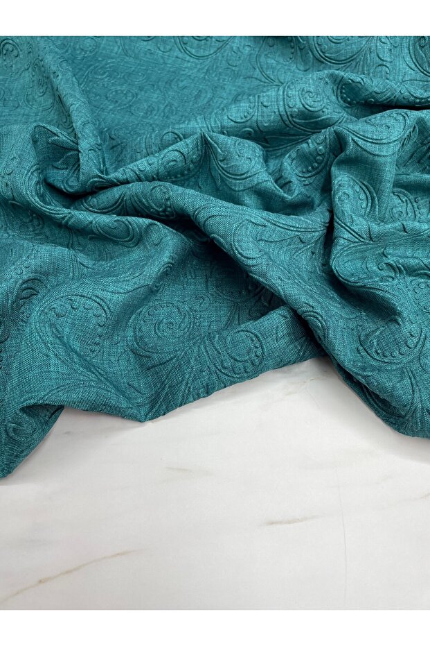 Mavi Kabartma Desenli Eteklik Ceketlik Elbiselik Keten Kumaş ÜRÜNÜMÜZ ADET OLARAK SATILIR 1 ADET 1 M - 1