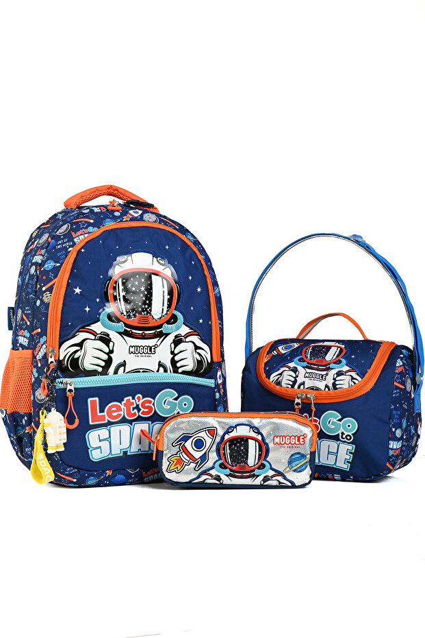 Mu5868 Astronaut Primary School Backpack Set of 3 [School Bag + Lunch Box + Pencil Case)