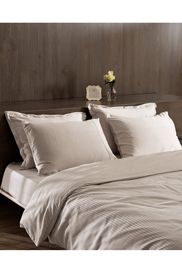 Reverie King Size Pamuklu Bambu Armürlü Nevresim Takımı - Taş - 2