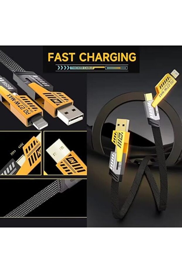in 1 Çoklu USB Şarj Kablosu: 1M, Type C to Lightning Örgü Şarj Kablosu USB A/USB C 65W Tip C/27 - 3
