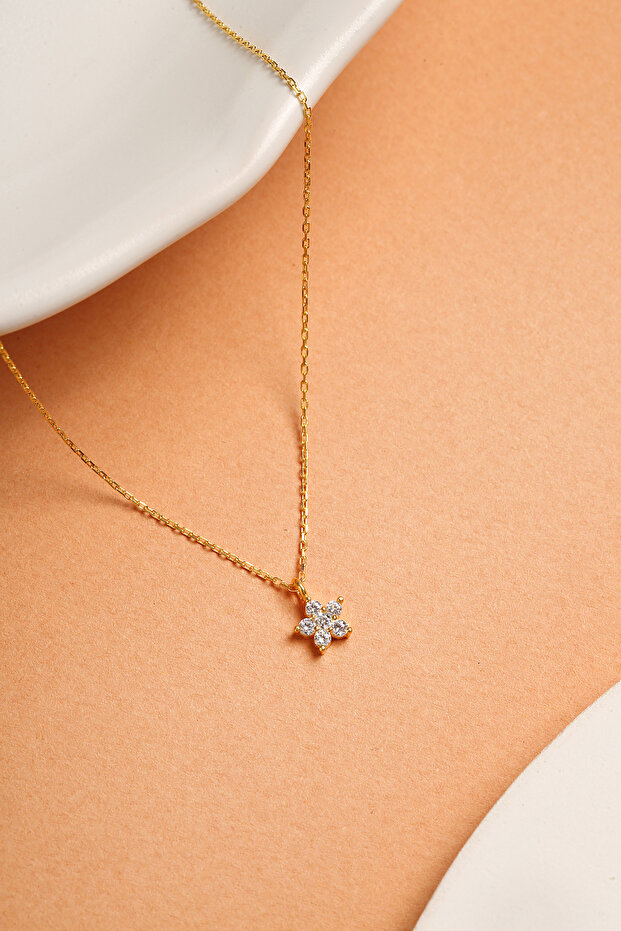 925 Ayar Gümüş Minimal Lotus Çiçek Kolye Elkab92265A - 1