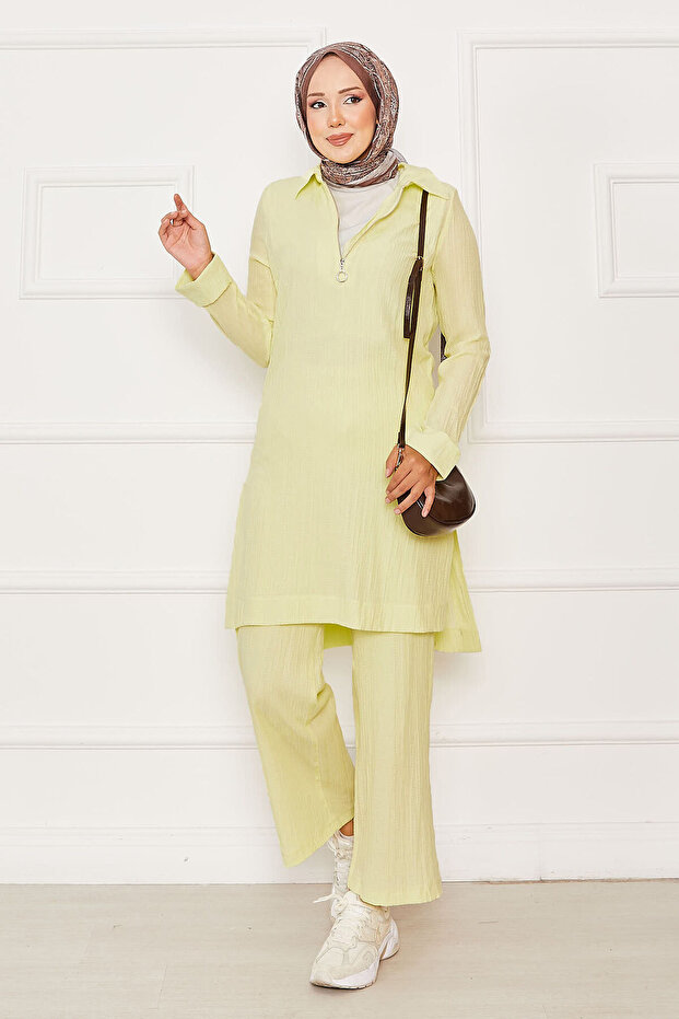 Half Zipper Detailed Double Suit Yellow