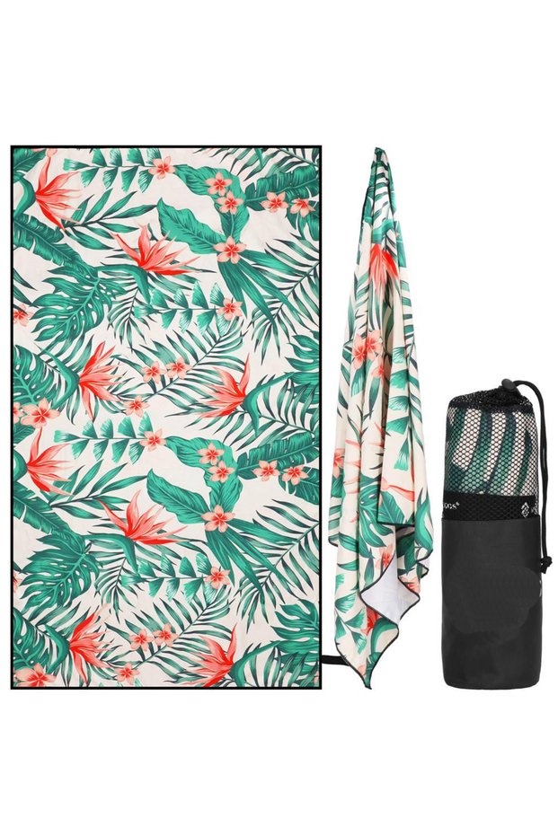 Quick-drying beach towel, carrying case, 90x180cm, floral pattern