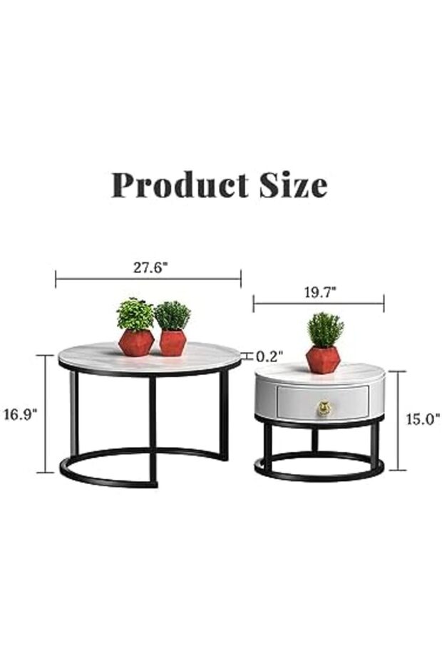 Coffee Table Nesting Table Round Coffee Table with Storage Suitable Black Frame Round Marble Pattern - 3