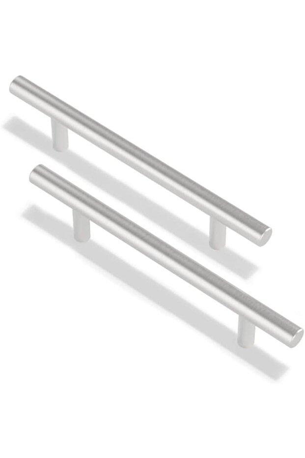 Stainless Steel T-Bar Cabinet Handles, 12 cm Length, 2.5 cm Projection, Modern Style, Silver, Set of