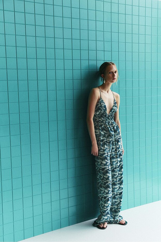 Desenli dökümlü pantolon - 1