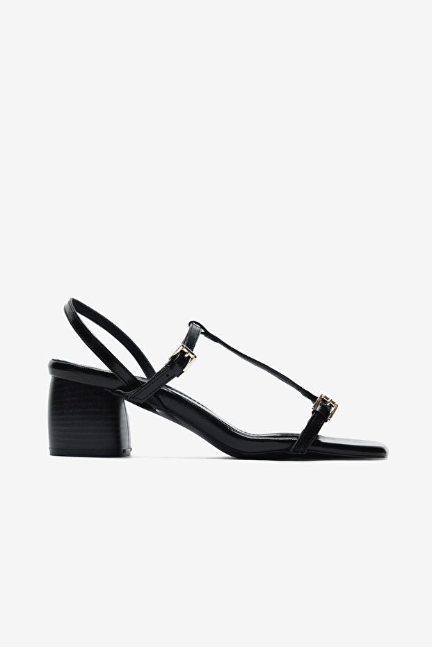 Belina Black Patent Leather Thin Strap Women's K Block Heel U Shoes