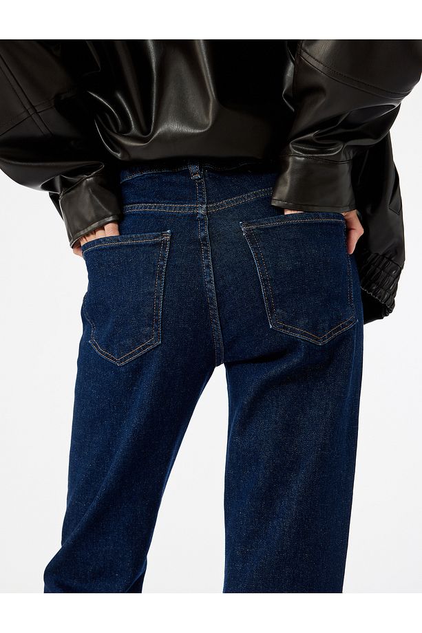 Pamuklu Yüksek Bel Dar Kalıp İspanyol Paça Jean Pantolon - Flare Jeans - 3
