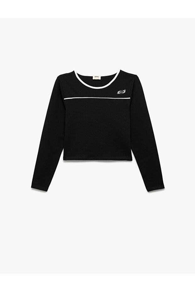 Cotton Long Sleeve Crew Neck Crop T-Shirt