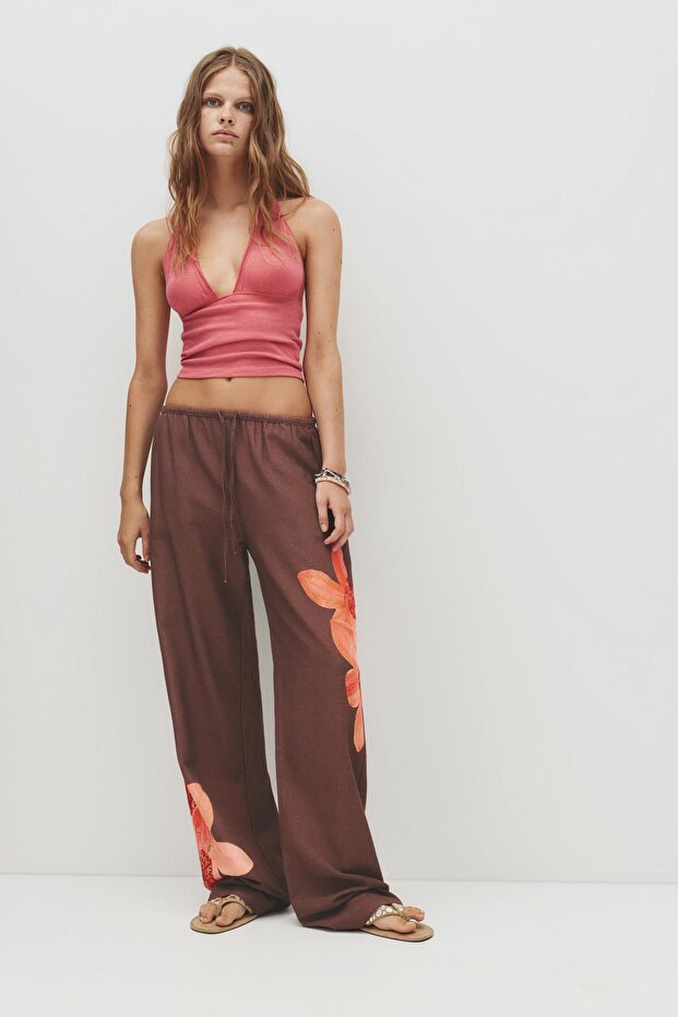 Çiçekli dökümlü pantolon - 2