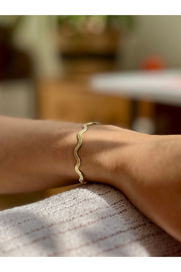 Dövme Bakır Dalga Figür Kelepçe Gold Asansörlü Bileklik. - 1