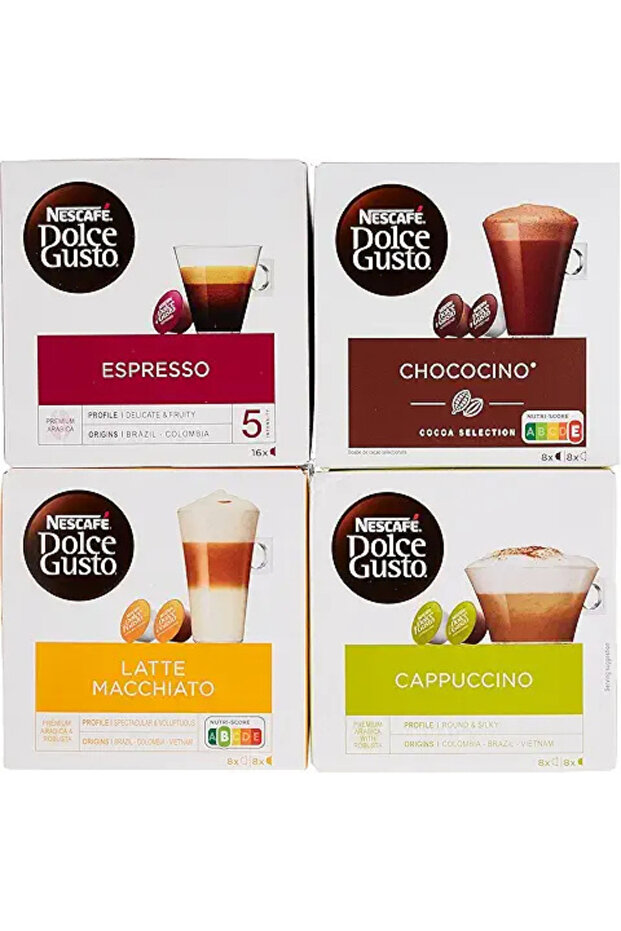 Nescafé Dolce Gusto Coffee Pods Bundle – Espresso, Chococino, Latte Macchiato & Cappuccino