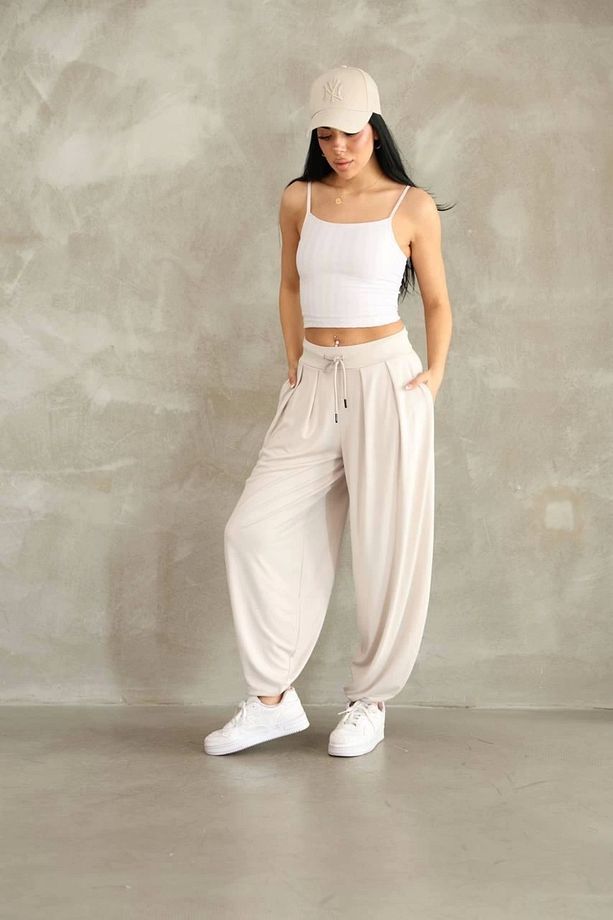 Osy Modal Yumuşak Dokulu Kumaş Şalvar Pantalon-Bej - 2