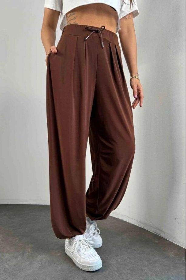Osy Modal Yumuşak Dokulu Kumaş Şalvar Pantalon-Kahverengi - 2