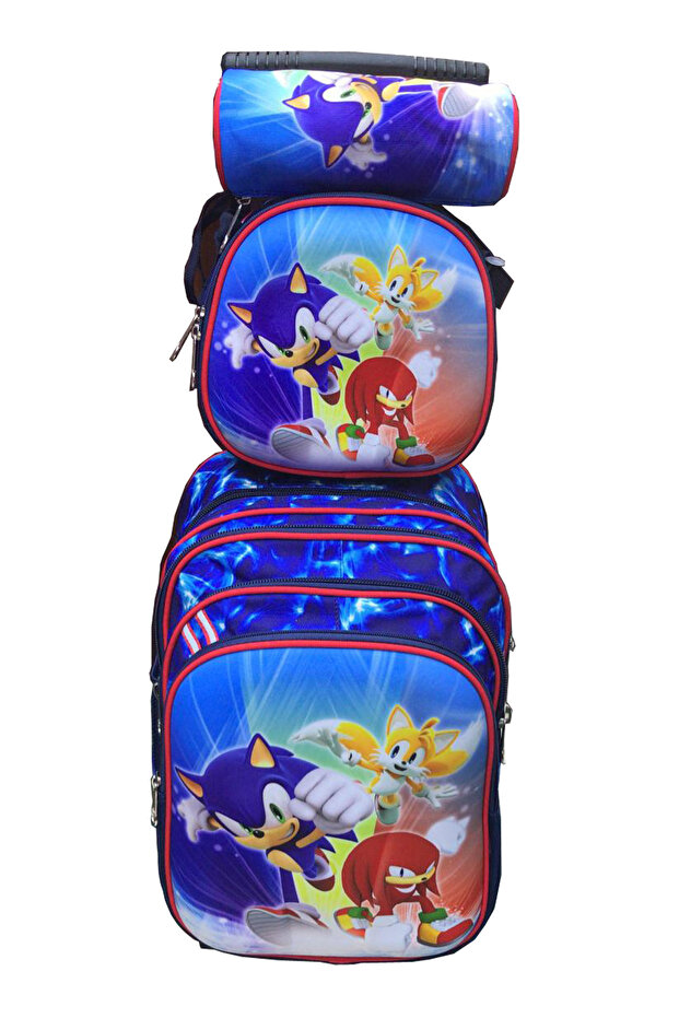 Cartoon Printed Kids School Trolley Backpack Set, 3 Pieces, 16.5 Inch Rolling Bag Lunch Box Pencil C