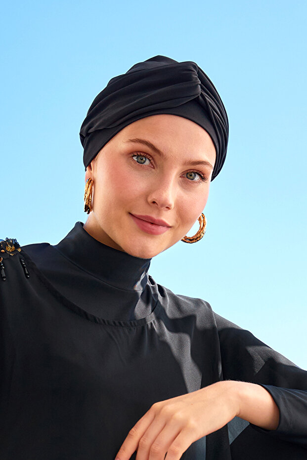 قبعة حمام السباحة البحرية، قبعة ملابس السباحة الإسلامية RB006-1، أسود