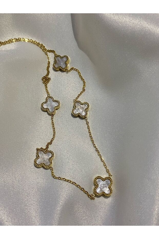 beyaz yonca paslanmaz çelik kolye - 2