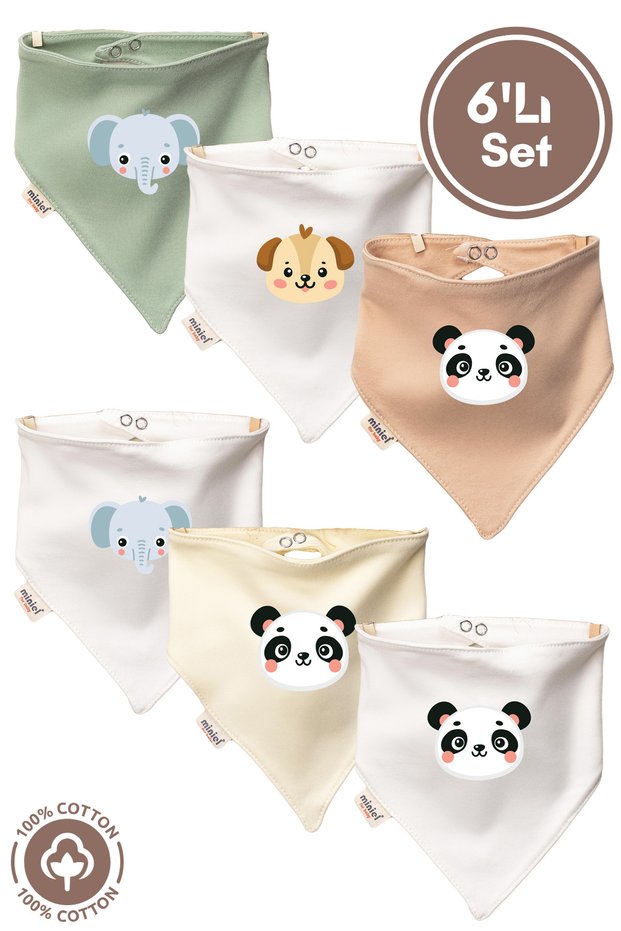 Unisex Baby Newborn Combed Organic Cotton Cute Animals Printed Baby Bib Set of 6