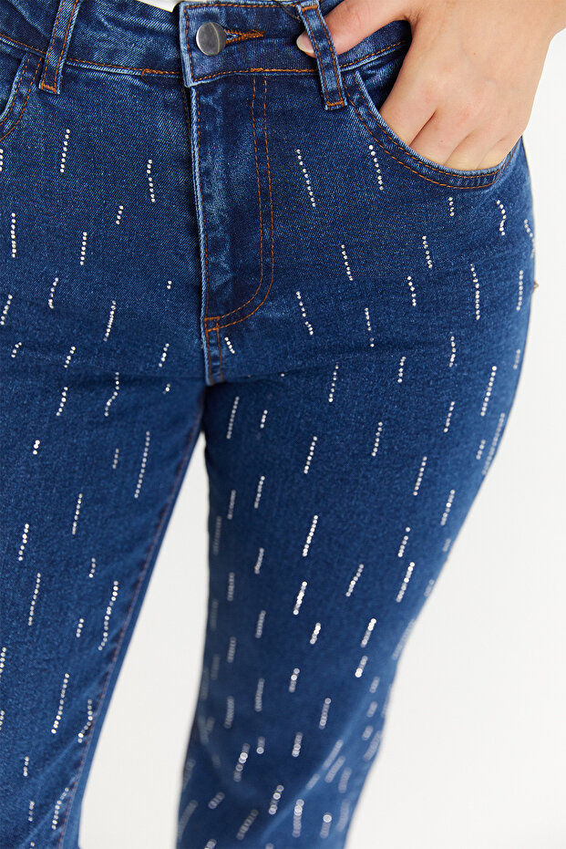 Taşlı Denim Pantolon - 4