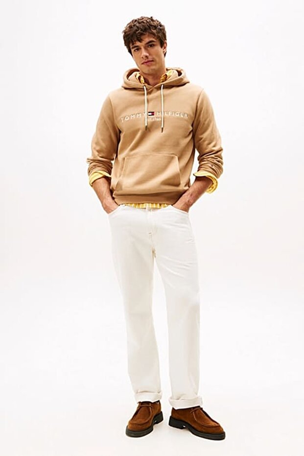 Erkek Regular Fit Kapüşonlu Logolu Sweatshirt - Açık Camel - 2