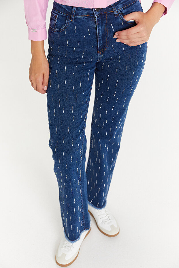 Taşlı Denim Pantolon - 6