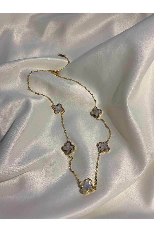 beyaz yonca paslanmaz çelik kolye - 1