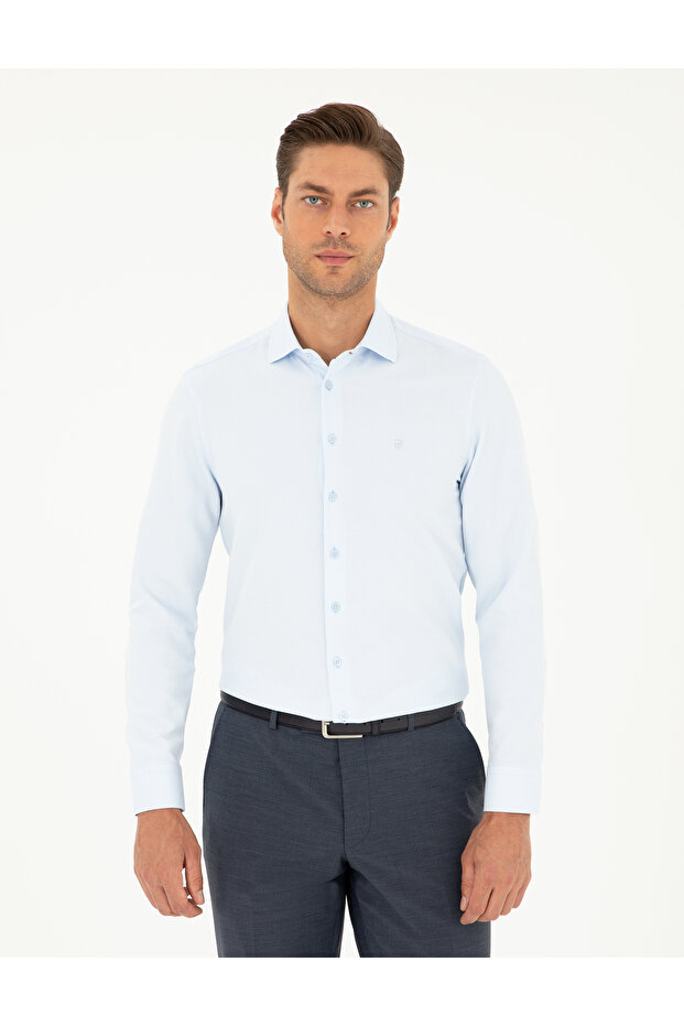 Light Blue Slim Fit Long Sleeve Shirt 50282965-Vr003