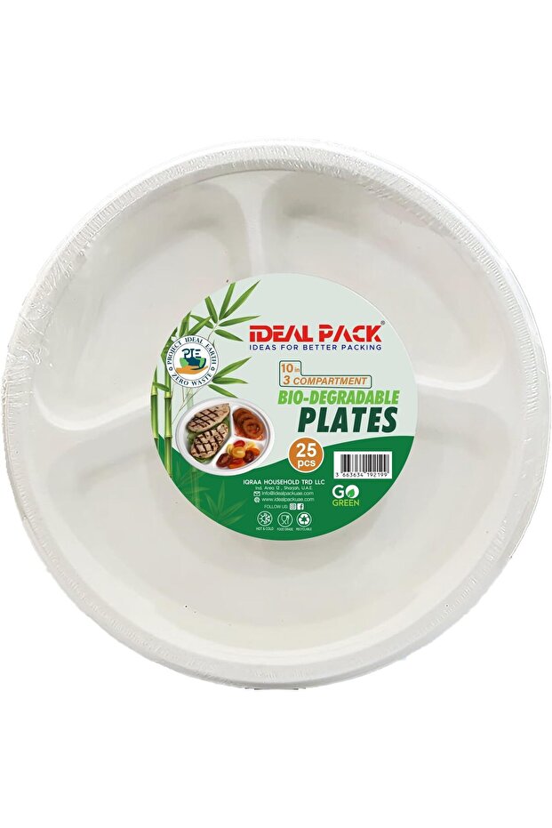 Biodegradable Plate 10-inch with 3 Compartments