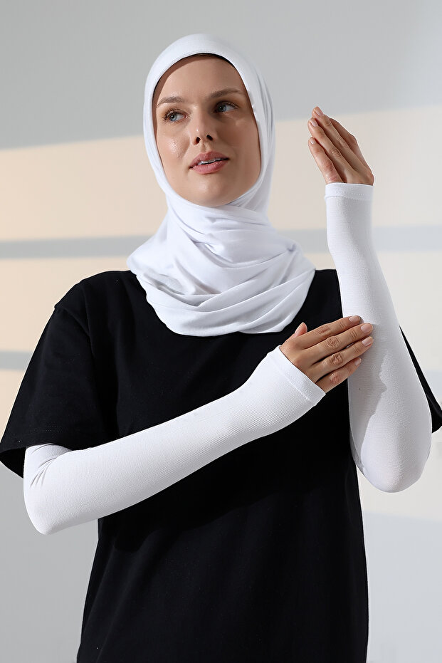 Women's Palm Long Combed Cotton Hijab Oversleeve White