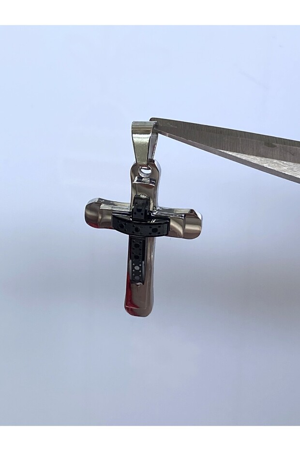 Paslanmaz Çelik Haç Objeli Çelik Kolye Ucu Katlı Model - 3