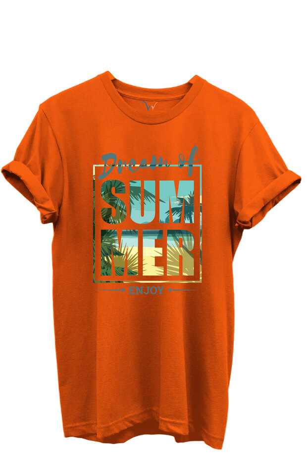Dream of Summer Written Palm and Seaside Themed 100% Cotton Regular Fit Unisex T-Shirt