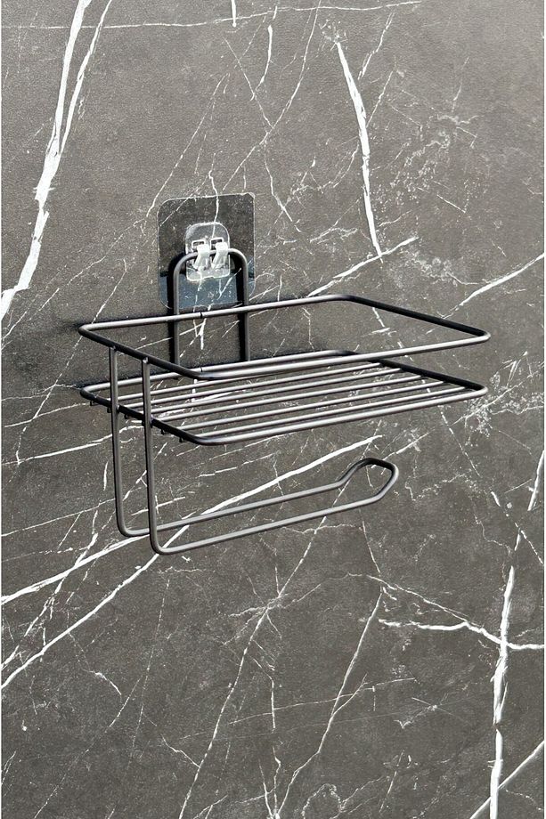 Yapışkanlı Tuvalet Kağıtlığı Tutacağı Askısı Mat Siyah Metal Tuvalet Kağıtlık - 4