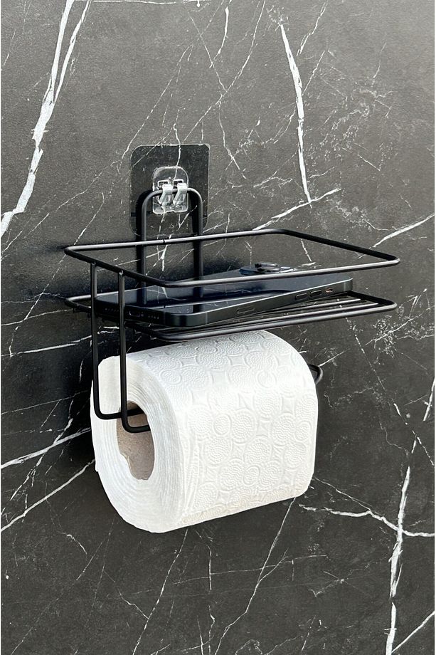 Yapışkanlı Tuvalet Kağıtlığı Tutacağı Askısı Mat Siyah Metal Tuvalet Kağıtlık - 3