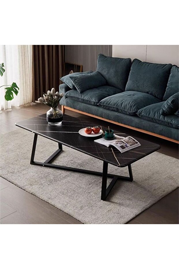 Coffee Table, Black Rectangular Living Table, - 2