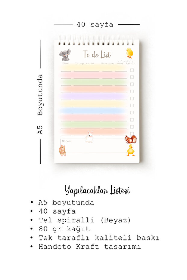 Cute Animals English to Do List, To-Do List, A5 To-Do List, Task List, Spiral - 3