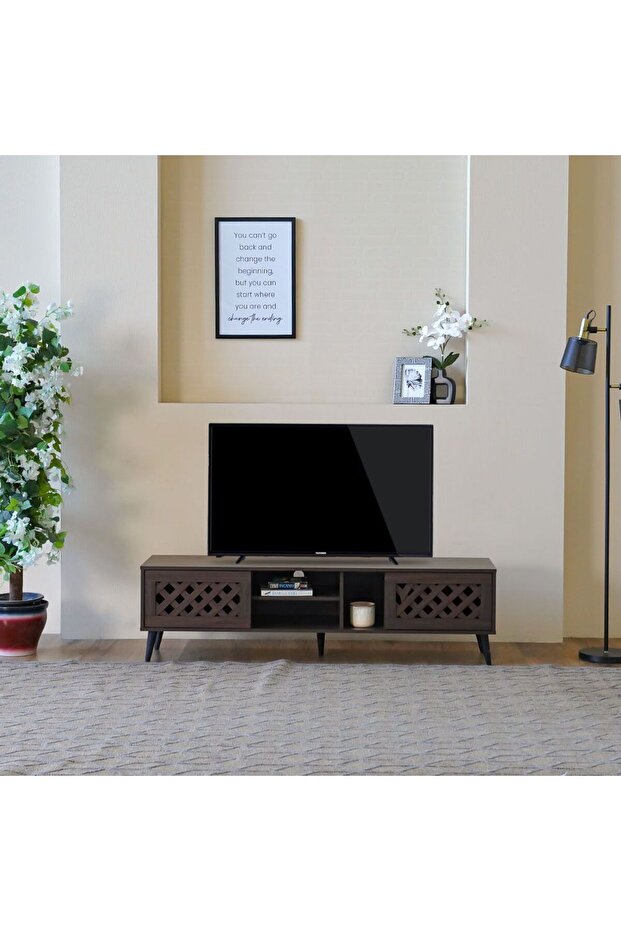 Como TV Unit for TVs up to 55" - Walnut Finish, Ample Storage, 2-Year Warranty, Durable Design