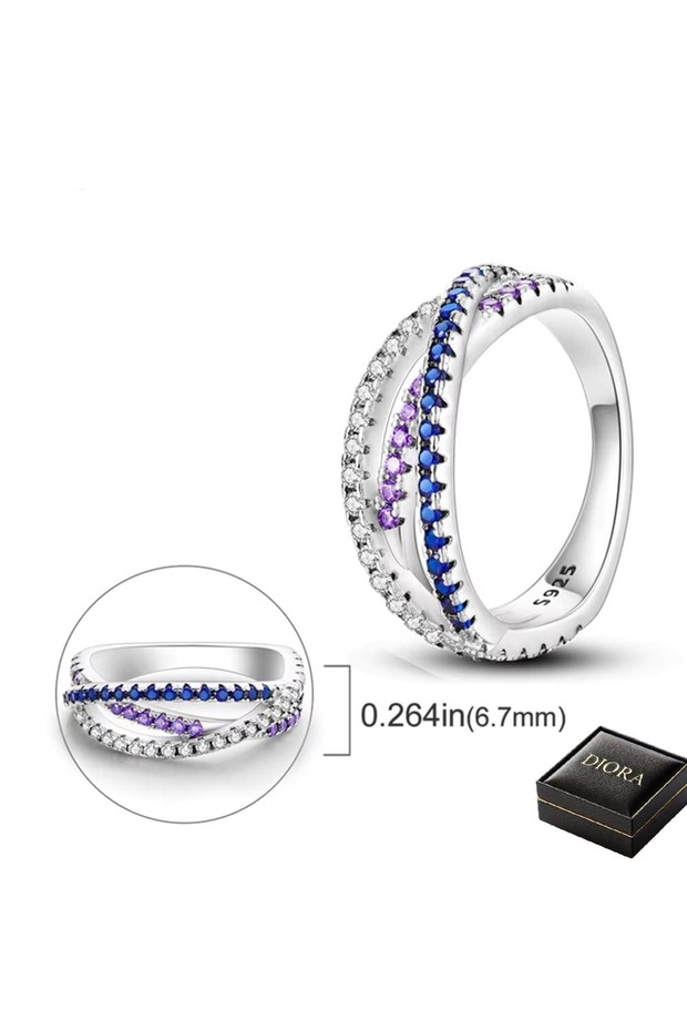 Aurora Tricolor Silver Ring - 6 - 4
