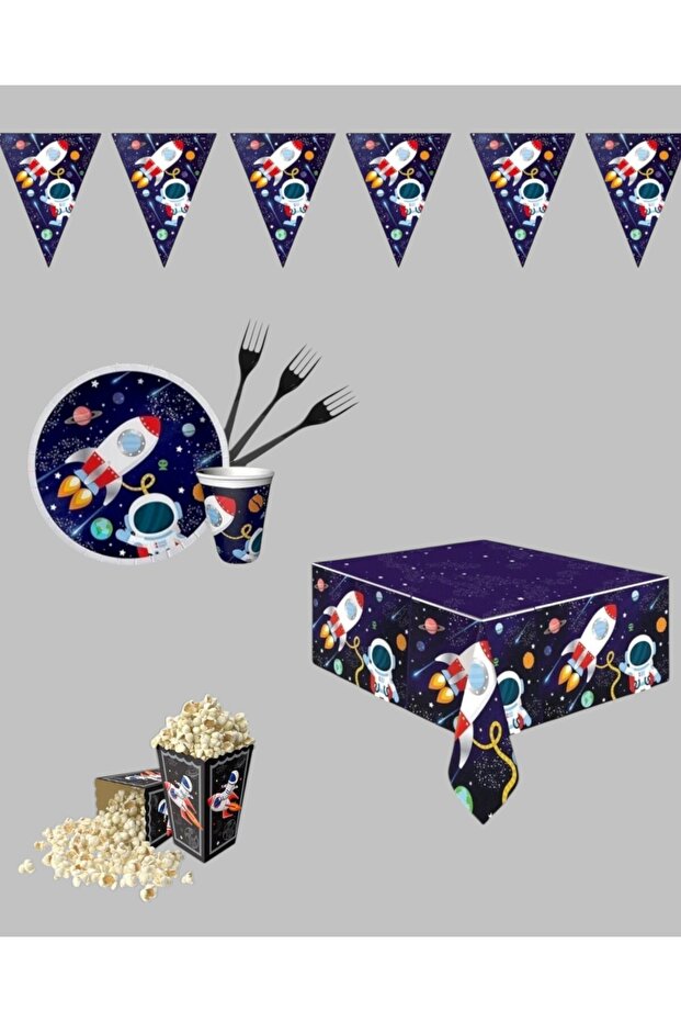Space Birthday Party Set with Astronaut and Rocket Concept - Birthday Decorations for 24 People