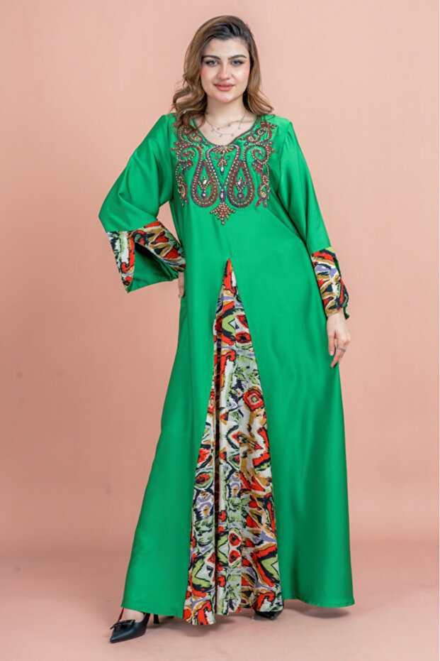 Solid Embroidered Jalabiya - 1