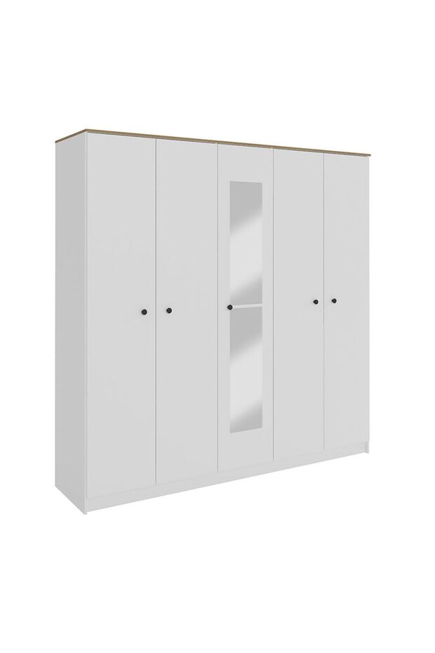 Pera 5 Door Wardrobe - White/Light Oak L220xW56xH220.5cm