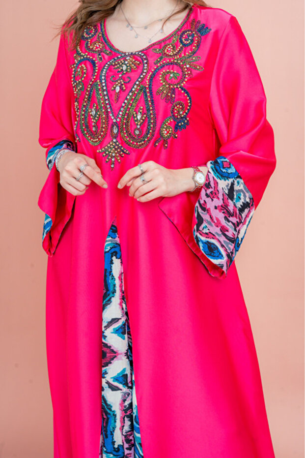 Solid Embroidered Jalabiya - 2