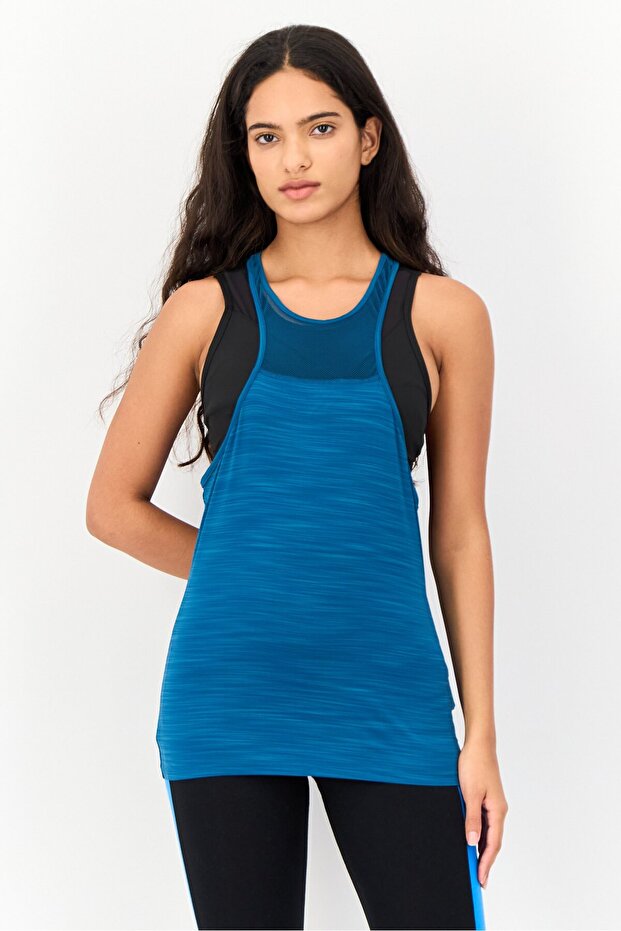 Women Sportswear Fit Sleeveless Training Top, Teal Blue