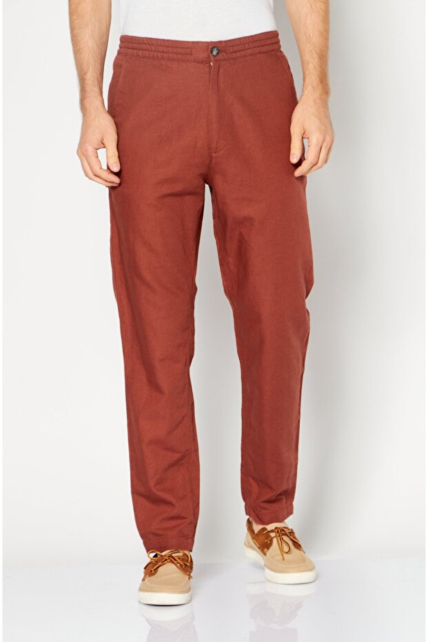 Men Solid Chino Pants, Brown - 1