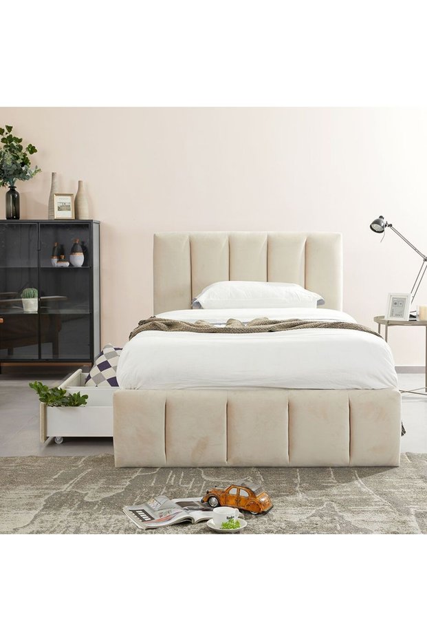 Vista 120x200 Teen Single Bed with Drawers - Light Beige L220xW131xH111cm