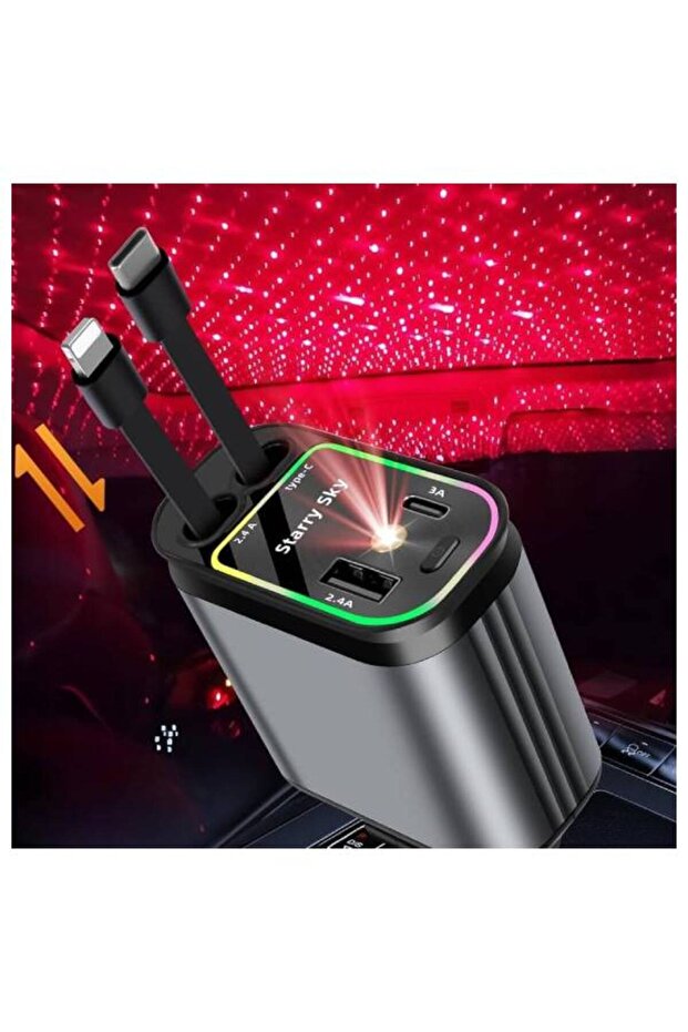 Retractable Starry Charger Projector 4in1 USB C Charging Cable LED Starry Night Projector for Phones
