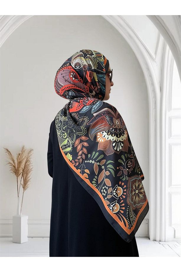 Retro Desen Siyah Soft Şal - 1